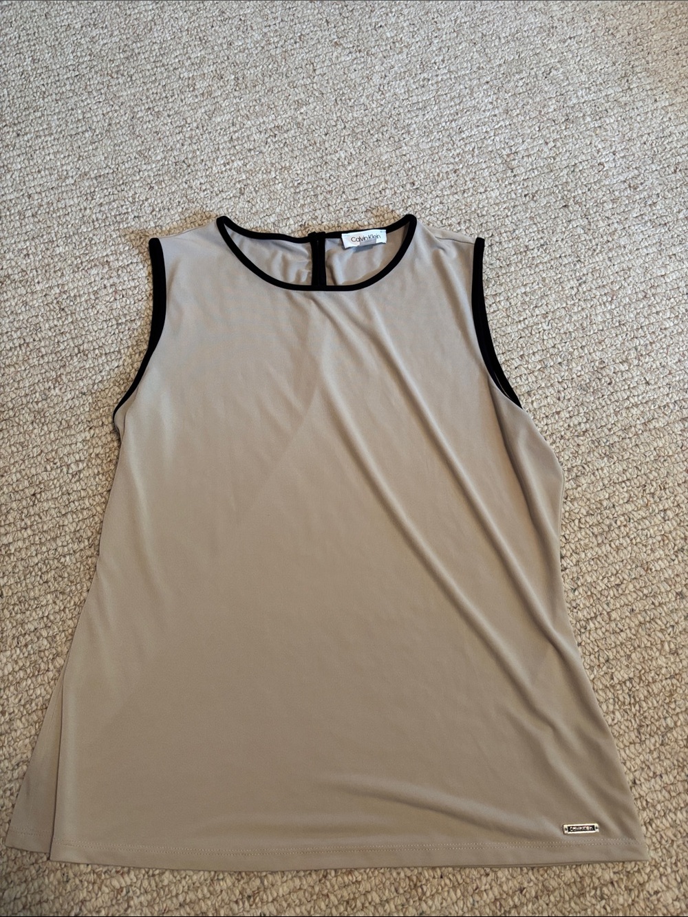 Calvin Klein sleeveless  Taupe Tank with Black Trim Large